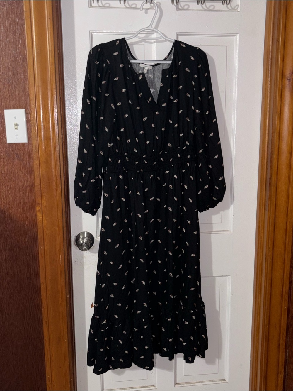 Maurices Black Midi Dress with Cream Leaf Print